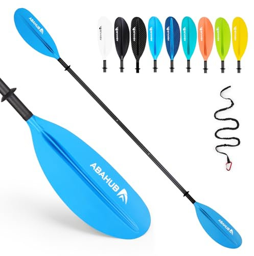 Abahub 3teilig Kajak Paddel Carbon verstellbar 220cm bis 240cm Doppelpaddel mit Paddelleine für Kajakfahren Ruderboot, Carbonschaft Kunststoff Klingen Schwarz/Weiß/Blau/Grün/Orange/Gelb/Türkis
