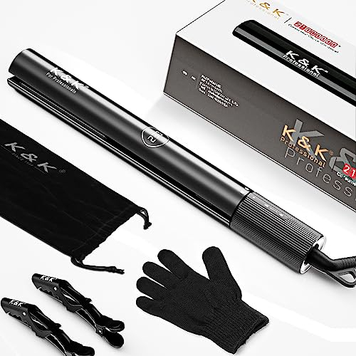 K&K Hair Straighteners for Women, Professional 2 in 1 Straightener and Curler, 100% Pure Titaniuam with Nano Ceramic Tourmaline Coating Plate, 130-230°C, Flat Iron for All Hairstyles, Black