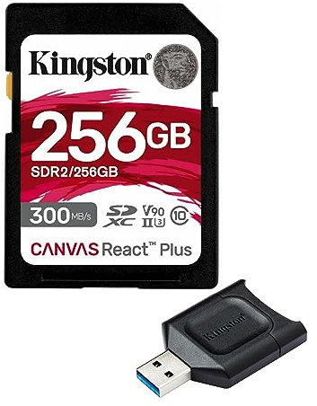 Kingston Canvas React Plus 256GB U3 V90 SDXC UHS-II SD Card Bundle with Kingston Mobilelite Plus USB 3.2 SD Card Reader Bundle (2 Items)