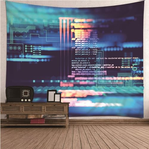 Aotiwe Wandtuch, Wandbehänge Deko Stoff Code Blau Orange Tuch Wand aus Polyester Wanddeko Boho 150x130cm