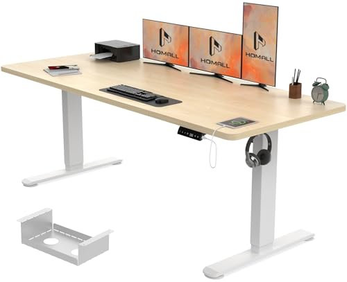 Homall 180x80cm Height Adjustable Standing Desk with USB Charging,Sit Stand Desk with Wire Management Tray, Stand up Desks Heavy Duty Steel with 3 Memory Setting,Beige