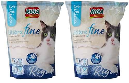Riga - Rigalit Feinkörnig - Hyperabsorbierendes Katzenstreu Mineralischen Ursprungs - Silica-Gel - Feine Körnung - Geruchsabsorbierend - Bakterienhemmend 1.6 kg (2er Pack)