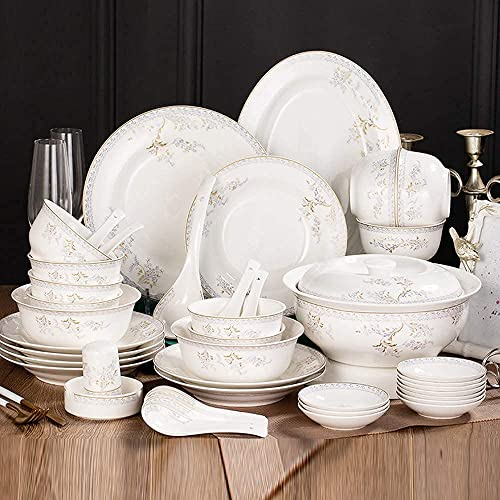 Vajilla de porcelana de 56 piezas, vajilla con aspecto vintage Conjuntos combinados de cerámica pintada a mano Conjunto de vajilla Servicio para 12