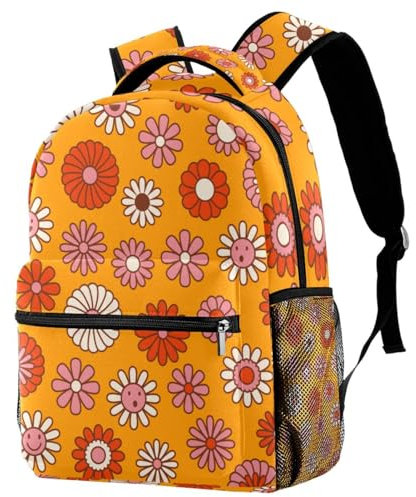 Nostalgischer Retro-Rucksack, 70er-Jahre-Stil, grooviger Druck, lässiger Sport, Tagesrucksack, Reise, Schultasche mit mehreren Taschen, für Männer und Frauen, mehrfarbig, 29.4x20x40cm/11.5x8x16 in