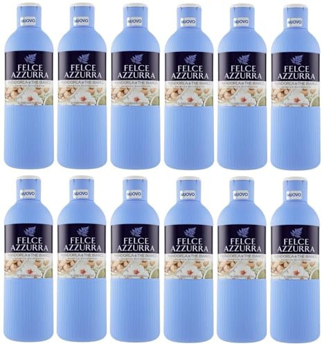 Confezione da 12 pezzi Paglieri Felce Azzurra Bagnodoccia Mandorla e The Bianco, lavaggio corpo a mandorle e tè bianco, gel doccia 650 ml