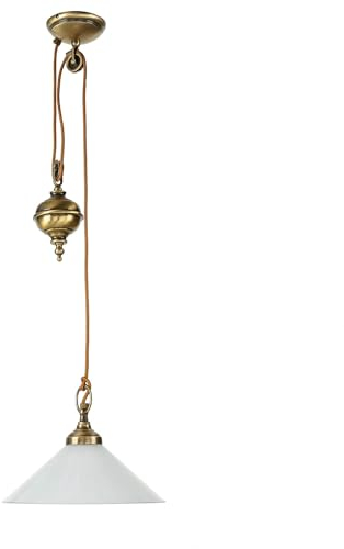 Licht-Erlebnisse Hängeleuchte aus Echt-Messing mit Zugpendel höhenverstellbar Premium Qualität 1xE27 für Küche Esszimmer Pendellampe Hängelampe Decke Innen