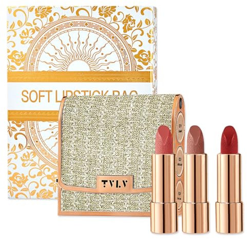 Lippenbalsam Mattes Lippenstiftset in 3 Farben, lange anhaltender, wasserfest, nicht klebend, für viele Anlässe, exquisite Kettentasche, leicht zu tragen, Color Pop, 3,5 g x 3 Stück