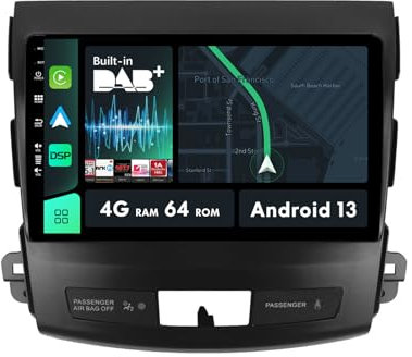 MISONDA [Eingebautes DAB+Carplay] Autoradio Android 14 Für Mitsubishi Outlander/Für Peugeot 4007 (2007–2013)|4G+64G| Rückfahrkamera|Unterstützt RDS/SWC/WiFi/BT