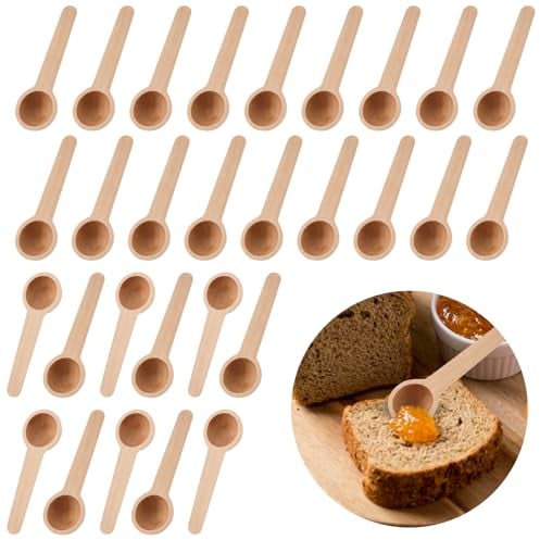 Hariendny 30 PCS Small Wooden Spoons Condiments Spoons Tiny Bath Salt Wooden Scoop 3 Inch Mini Wooden Bulk Spoons Small Spoons for Spice Jars Salt Honey Seasoning Condiment Sugar