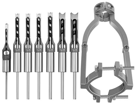 Square Hole Drill Bit Sets with HSS Square Hole Drill Bit Adapter for Mortising Machines and Drill Press Attachments (6.4/8/9.5/10/12.7/14/16)