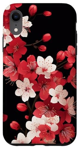iPhone XR Japanese Pink Cherry Blossom Sakura Flower Red Blackground Case