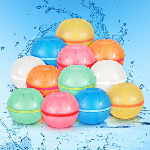 12 Stück Wiederverwendbare Wasserballons, 7,5cm Magnetische Wasserballons aus Silikon Nachfüllbar Selbstdichtende Wasserbomben Schnelles Befüllen für Erwachsene Jugendliche Kinder (Mehrfarbig)