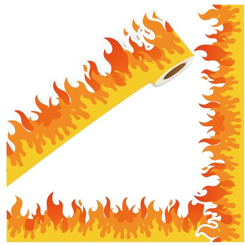 Feuer-Pinnwand-Bordüre, 100 m, rot-orange, brennender Feuerwehrmann, gestanzte Bordüre für Schule, Klassenzimmer, Kreidetafel, Party-Dekoration (Feuer)