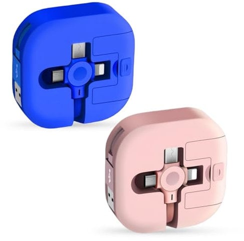 EzSyooAM Retractable Phone Charger - 2Pcs Multi Charger Cable with 3 in 1 Charging Cable - USB Multi Charger for Multiple Devices,Phone,Pad,Data Transfer - Retractable USB C Cable