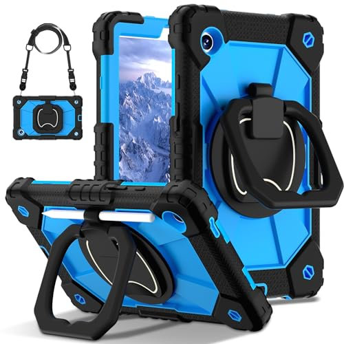 ERDARARIPRO Funda para tablet Samsung Galaxy Tab A9 de 8,7 pulgadas (SM-X115N)(2023), apta para niños, universal, con soporte para bolígrafo, asa, correa de hombro para niños, hombre, negro y azul