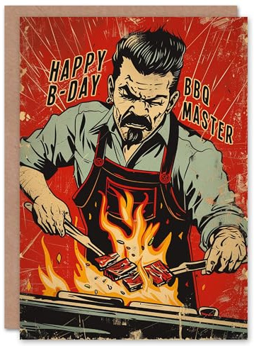 Artery8 Barbeque Master Bbq Grill Man Comic Book Style For Him Man Birthday Card