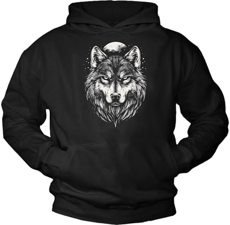 MAKAYA Pullover Wolf Motiv Langarm Shirt Mond Hoodie Wolfmotiv Sweatshirt Kapuzenpullover