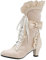 Scarpe da donna con paillettes Scarpe da donna Plus Size Fiocco in pizzo alto tacco spesso anteriore Plus Size stivali corti da donna stivali alti al ginocchio in pelle da donna, Beige, 39.5 EU