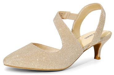 DREAM PAIRS Scarpe da donna con tacco a gattino, punta chiusa, a punta, tacco basso, con cinturino, per feste, balli, matrimoni, scarpe da donna, Oro, 42 EU