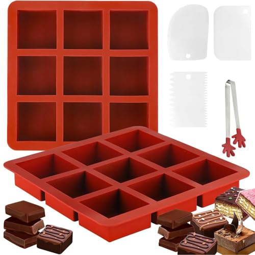 FYSL 2 Stück Schokoladenform Silikon Tief, 9 Mulden Dubai Schokolade Form, Schokolade Form mit Spachtel und Ordner, schokoladentafel form für Schokolade Praline Brownie Cornbrot Käsekuchen