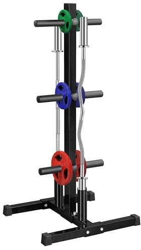 Yaheetech Weight Storage Rack & Barbell Holder for Home Gym Weight Lifting, 2.8cm/1.1” Weight Plate Tree Durable Weight Plate Rack for Fitness Space-Saving, Max Load 400kg