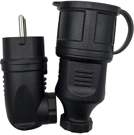 feletec Schuko Winkelstecker und Kupplung 230V IP44 für Außenbereich geeignet | Ideal für Verlängerungskabel als Ersatz