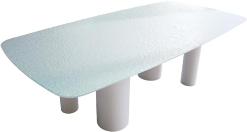 Esszimmertisch Edge Boot Reliefglas Perlmutt 3D-Design 240x120 Pilier Metall Weiß