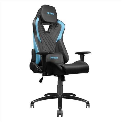 Nuwo DoXx Ergonomischer Gaming-Stuhl, PC-Stuhl, Gaming-Stuhl, 2D-Armlehnen, Rückenlehne und Höhe verstellbar, Lendenwirbelstütze und Kopfstütze, 120 kg, Blau