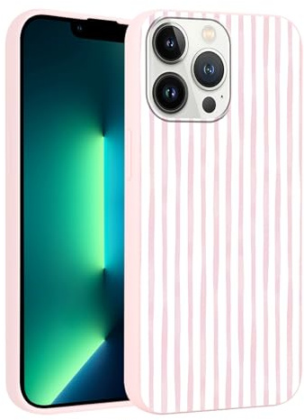 Yirlbey Gestreift Sommer Handyhülle für iPhone 13 Pro Max Hülle 6,7, Aesthetic Summer Rosa Weiß Striped Stripes Muster Motiv Design für Mädchen Schutzhülle Bunt Rosa Silikon TPU Dünn Case, Streifen