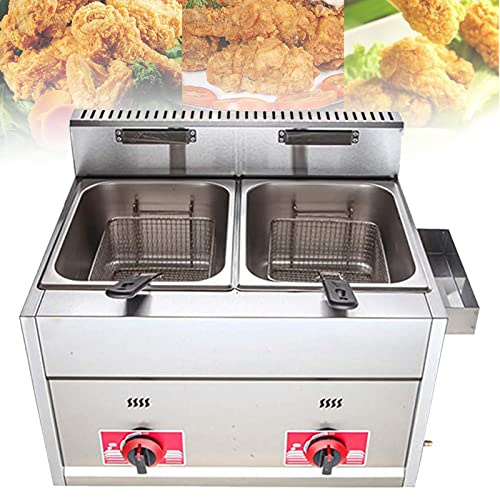 HPTHLY Friggitrice Professionale A Gas da 20 Litri, Doppia Friggitrice in Acciaio Inox A Gpl, per Cucina Domestica E Ristorante