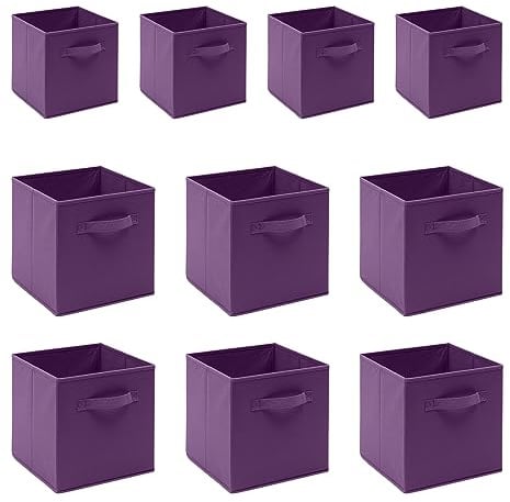 BonChoice Foldable Storage Cubes Boxes with Handle for Home Organization, Fabric Wardrobe Storage Box Organizer Basket Bins for Clothes Toys Towels, Collapsible&Durable (10, Purple 30x30x30cm)