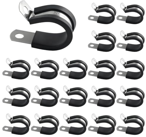 20 PCS Stainless Steel Rubber Cushioned R Shape Clamps (20mm) | Rubber Lined Conduit Clip Hose Clips,Cable Cleats Pipe Clips P Clip,Mounting Hose Pipe Clamp,Cable Clamps for Cord,Wire,Tube
