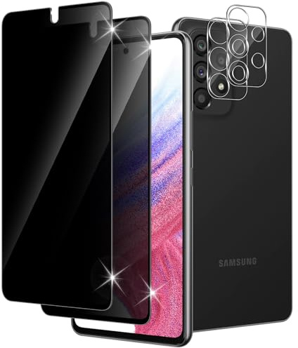 Xunzii Sichtschutz Schutzfolie für Samsung Galaxy A53 5G für Panzerglas mit HD Kameraschutz [2+2 PCS], 9H Härte Sichtschutzfolie, Anti-Spy Panzer Schutz Glas, Blasenfreie Privacy Schutzglas
