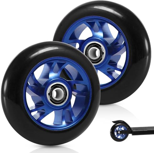 Stunt Scooter Rollen, 2 Stück 100mm Scooter Ersatzräder, Roller Reifen Mit Felgen Aus Aluminiumlegierung Und Anti-Blockier-Lager Für Meisten Stuntscooter Und Kickscooter (Blauschwarz)