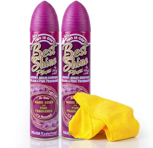 Furniture Polish Multi-Surface 2 Pack 300ml – Wood, Glass, Metal & Plastic Cleaner with Microfiber Cloth, Anti-Static Dust Repellent, Restores Shine & Protects