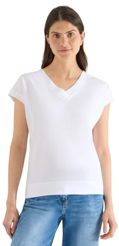 Cecil Kurzarm Shirt mit V-Neck in Unifarbe White XS