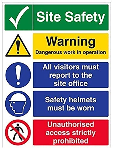 V Safety Multi Hazard Site Safety Site Tick Warning Sign - 450mm x 600mm - 2mm Rigid Plastic