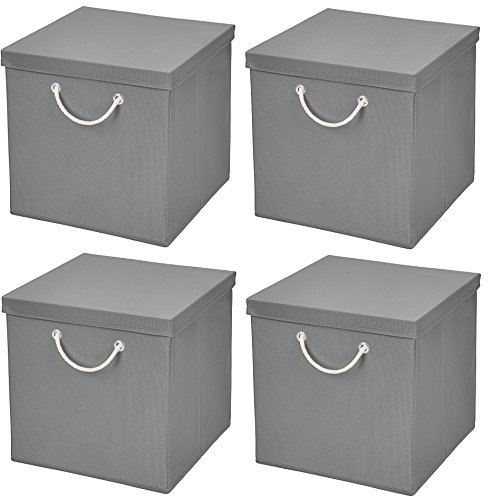 StickandShine 4er Set Hellgrau Faltbox 30 x 30 x 30 cm Aufbewahrungsbox faltbar mit Kordel und mit Deckel