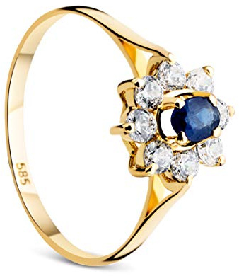 OROVI Damen Verlobungsring Gold Solitärring 14 Karat (585) Zirkonia und Sapphire GelbGold Ring