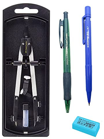 Faber Castell Pack Lote Bigotera Compás con Adaptador Universal 32722-8 + Bolígra Portaminas Edding P3 0,7mm + Goma de Borrar Dust-Free