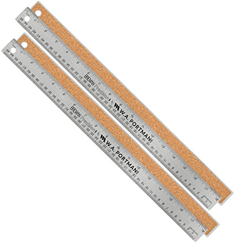 Breman Precision Metalllineal 45.7 cm – Edelstahl-Kork-Rückseite Metalllineal – Premium-Stahl, gerade Kante, 45.7 cm, 2 Stück, flexibles Edelstahl-Lineal – imperiales und metrisches Lineal