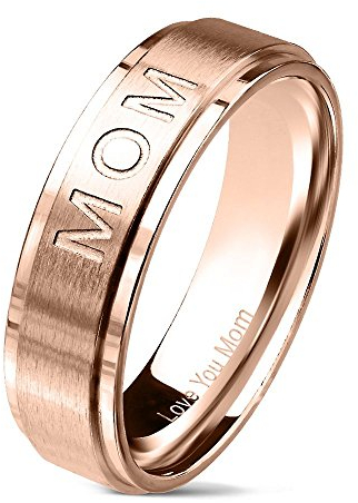 Bungsa 54 (17.2) rosegoldener Damen-Ring MOM Mama rosé Edelstahl I mit Gravur Love you Mom I Liebesbeweis für Mütter
