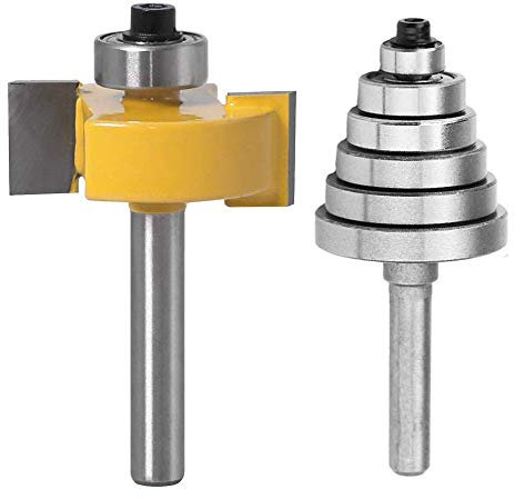 Eyech Rabbet Router Bit Set with 6 Bearings for Multiple Depths(1/8, 1/4, 5/16, 3/8, 7/16, 1/2), 1/4-Inch Shank