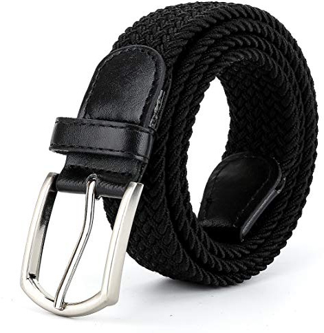 Braided Canvas Woven Elastic Stretch Belts for Men/Women/Junior with Multicolored, Black, XXX-Large/48-50 Waist