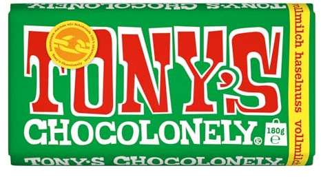 TONY'S CHOCOLONELY - Vollmilchschokolade Haselnuss 180 g - Fairtrade Schokolade. Ohne Palmöl, hergestellt in Belgien