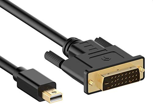 Realmax® Câble Mini DisplayPort vers DVI, Mini DisplayPort vers DVI-D (24+1) Adaptateur Thunderbolt 2 1080p mâle vers mâle plaqué or pour MacBook Pro, Lenovo, ThinkPad et ordinateur portable Noir 2 m
