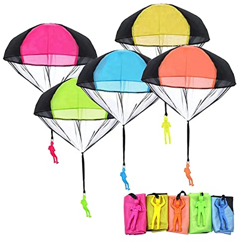 Fallschirm Spielzeug für Kinder, 10 Stück Fallschirmspringer Spielzeug, Hand Werfen Fallschirm Outdoor Flugspielzeug, Wurf Parachute Spiele für Draußen, Geschenk
