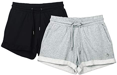 icyzone Damen Shorts Kurze Sporthose Jogginghose Atmungsaktiv Laufshorts Gym Fitness Shorts 2er Pack (L, Black/Grey)