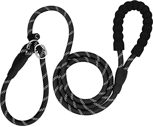 TagME Slip Lead for Dogs,1.8m Reflective Dog Lead with Soft Padded Handle, Slip-On Training Leash for Medium Pet, Black