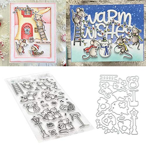 Lottoy Mouse Mice Silikon Stempel und Stanzschablonen Set für DIY Kartenherstellung Scrapbooking Album, Fotoalbum Dekoration(Cutting Dies&Clear Stamp Seal)